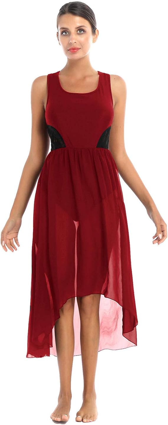 YOOJIA Damen Lob Tanzkleid - Langarm Ballettkleid Mit Patchwork & Asymmetrischem Saum