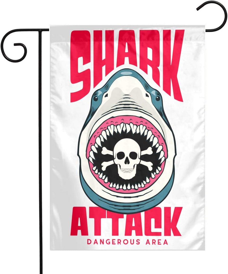 Dapuge Shark Attack with Skull Garden Flag Set 12X18 Inch.Vertical Single Side Small Summer Holiday Weather Resistant Yard Flag for Welcome Decorative Outdoor Yard Flag