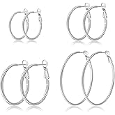 PABBEU Silver Hoop Earrings Large 316L Stainless Steel Earrings Lightweight Silver Earrings Hypoallergenic Big Thin Silver Earrings for Women s Boucle Doreille Femme 25/30/40/50/60/70mm