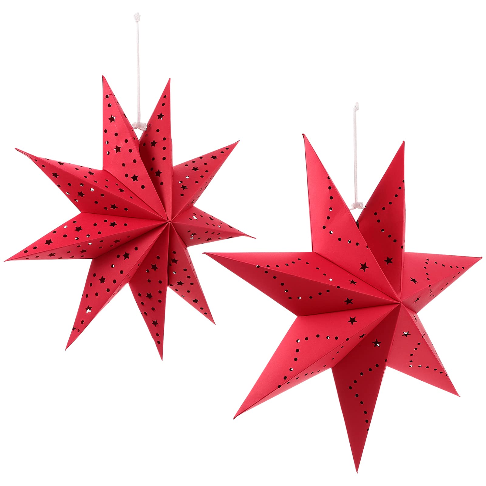 Amosfun Red Paper Star Lantern Lampshade 3D Paper Star Pentagram Lampshade for Christmas Xmas Wedding Party Home Hanging Decorations 35cm 45cm