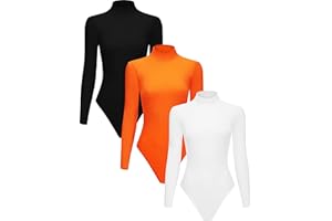 Chongbaijia 3 Piece Women's Mock Turtle Neck Long Sleeve Bodysuit T Shirts Body Suit Tops