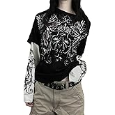 Y2k Fairy Grunge Graphic Long Sleeve Tees Tops Women E-Girls Aesthetic Gothic Skull Print Baggy T Shirts Emo Clothes