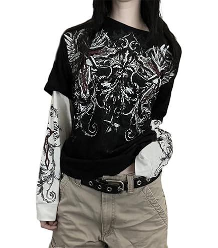 Amazon.com: Tyadorw Unisex Goth Shirt Y2K Skeleton Shirt Long