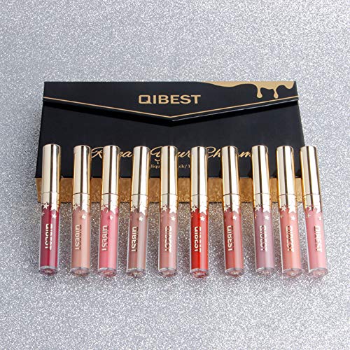 Matte Nude Lipstick Set, Christmas gift box, 10 Colors Waterproof Long Lasting Lip Gloss Non-Stick Cup Liquid Velvety Lipstick Set (10-1)