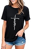 Women Cross Faith Printed Crew Neck Tees Letter