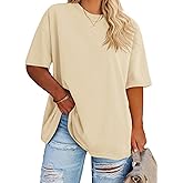 Fisoew Women's Plus Size T Shirts Oversized Tees Summer Half Sleeve Crew Neck Tunic Tops