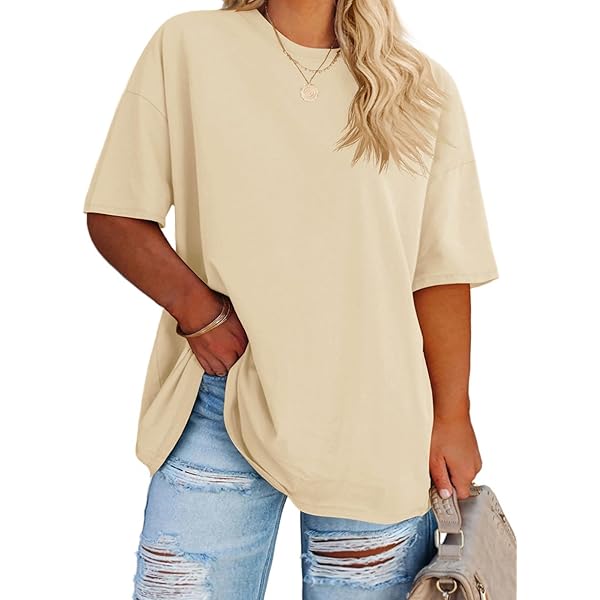 Women's Oversized Short Sleeve T-Shirt - Split Hem, Loose Fit, 95% Cotton 5% Spandex, 2024 Casual Top - View #5