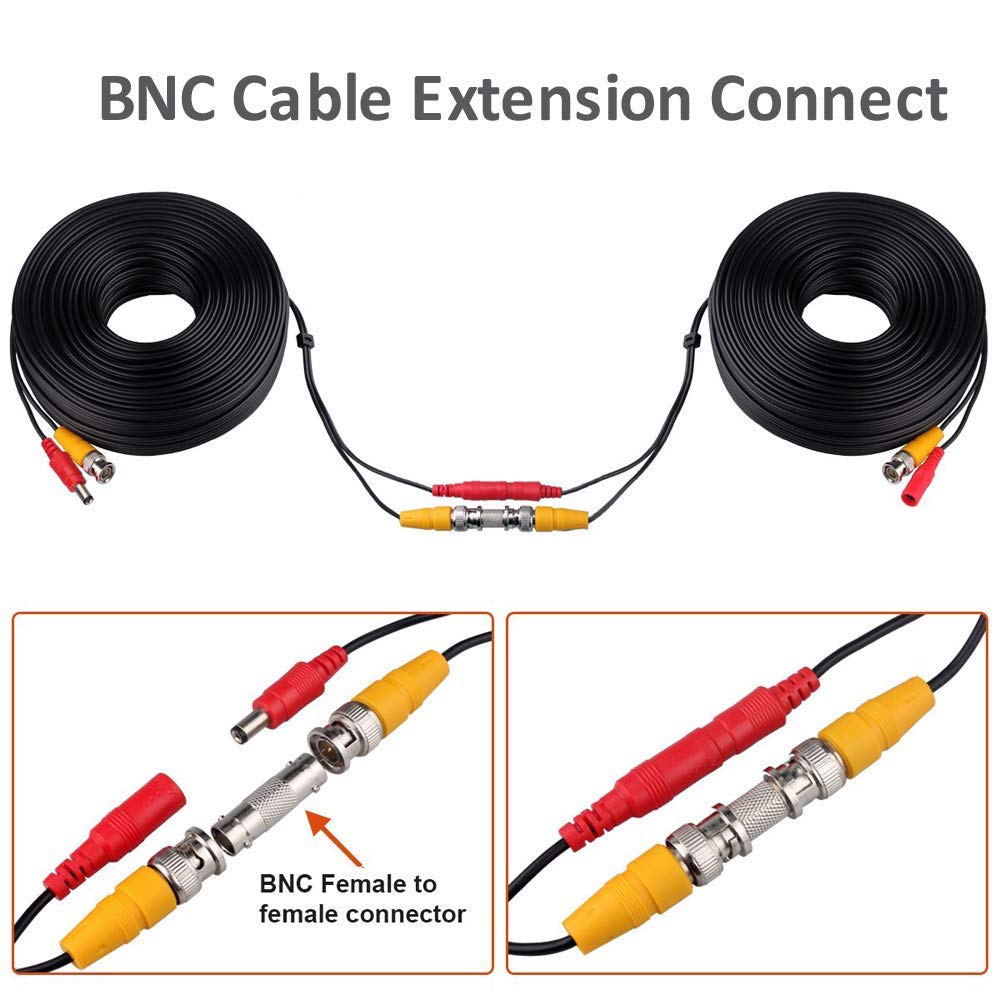 LONNKY 100ft 30M BNC Cable Security Camera Wire Cord with BNC Connectors and RCA Adapters Video Power Cable for CCTV Camera Surveillance Kit and Security Camera System,Black