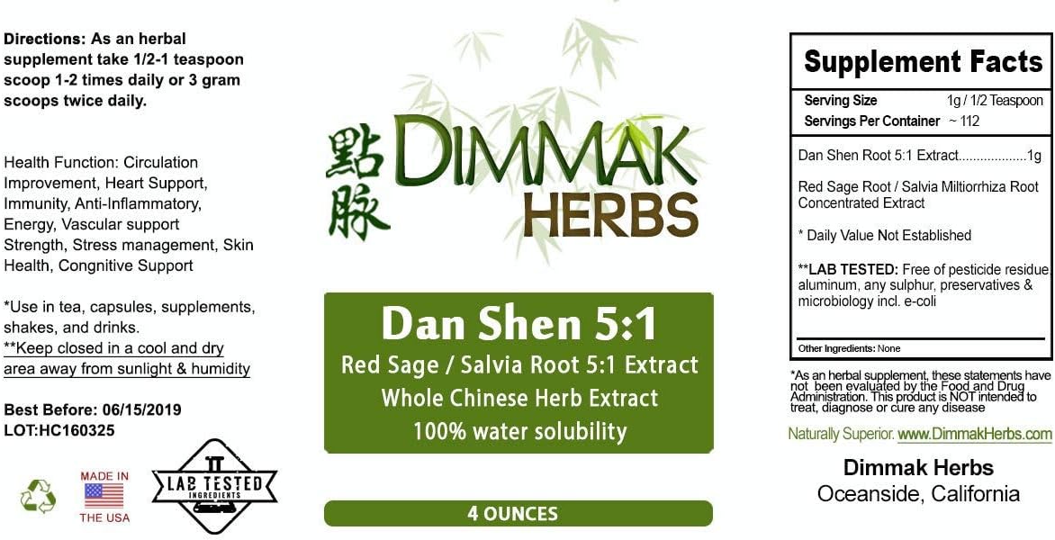 Dan Shen 5:1 Extract Powder 4oz | Salvia Root (Red Sage) Lab Tested 5:1 Concentrated Powder 112g: Health & Personal Care