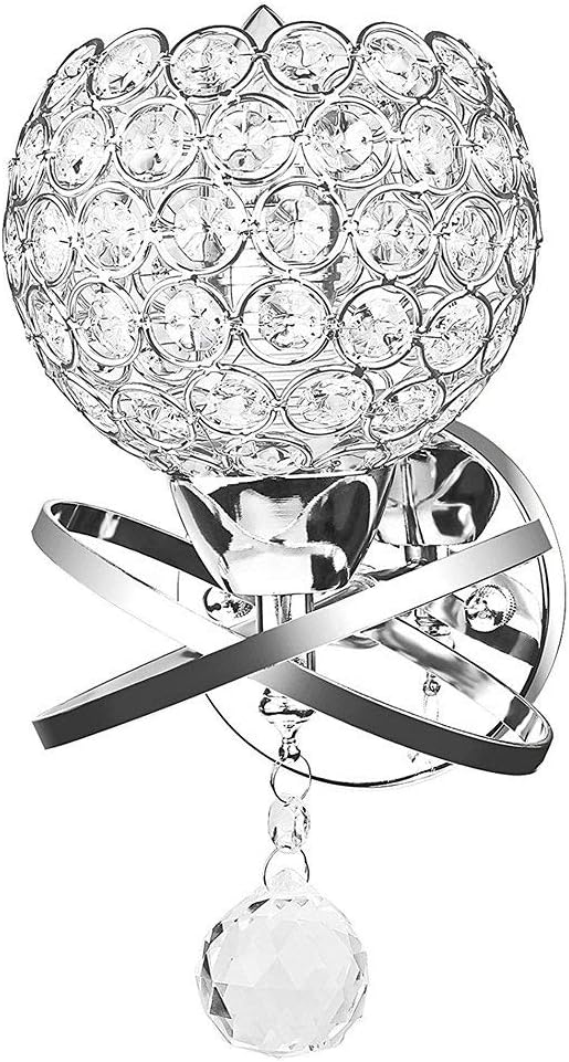 Modern Crystal Pendant Wall Lamp Bedroom Aisle Living Room Wall Light Holder E14 Socket, Bulb Not Included (Silver)