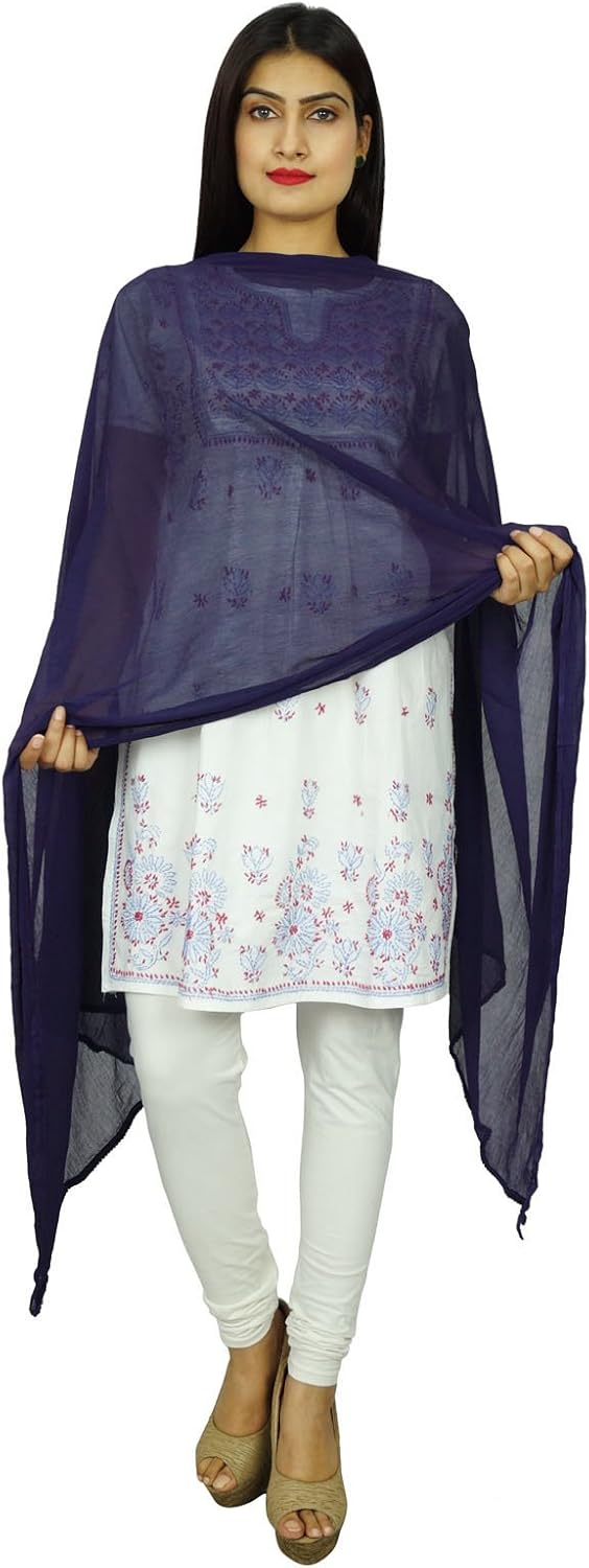 Chiffon Blend Indian Scarves Women Wear Stole Neck Wrap Chunni Long Dupatta Gift for Her One size, Navy Blue - Image 4