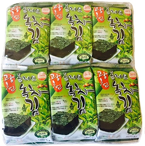 Sahmyook Roasted Seaweed Snack, Olive Oil and Green Tea, 0.18 Ounce (Pack of 12)