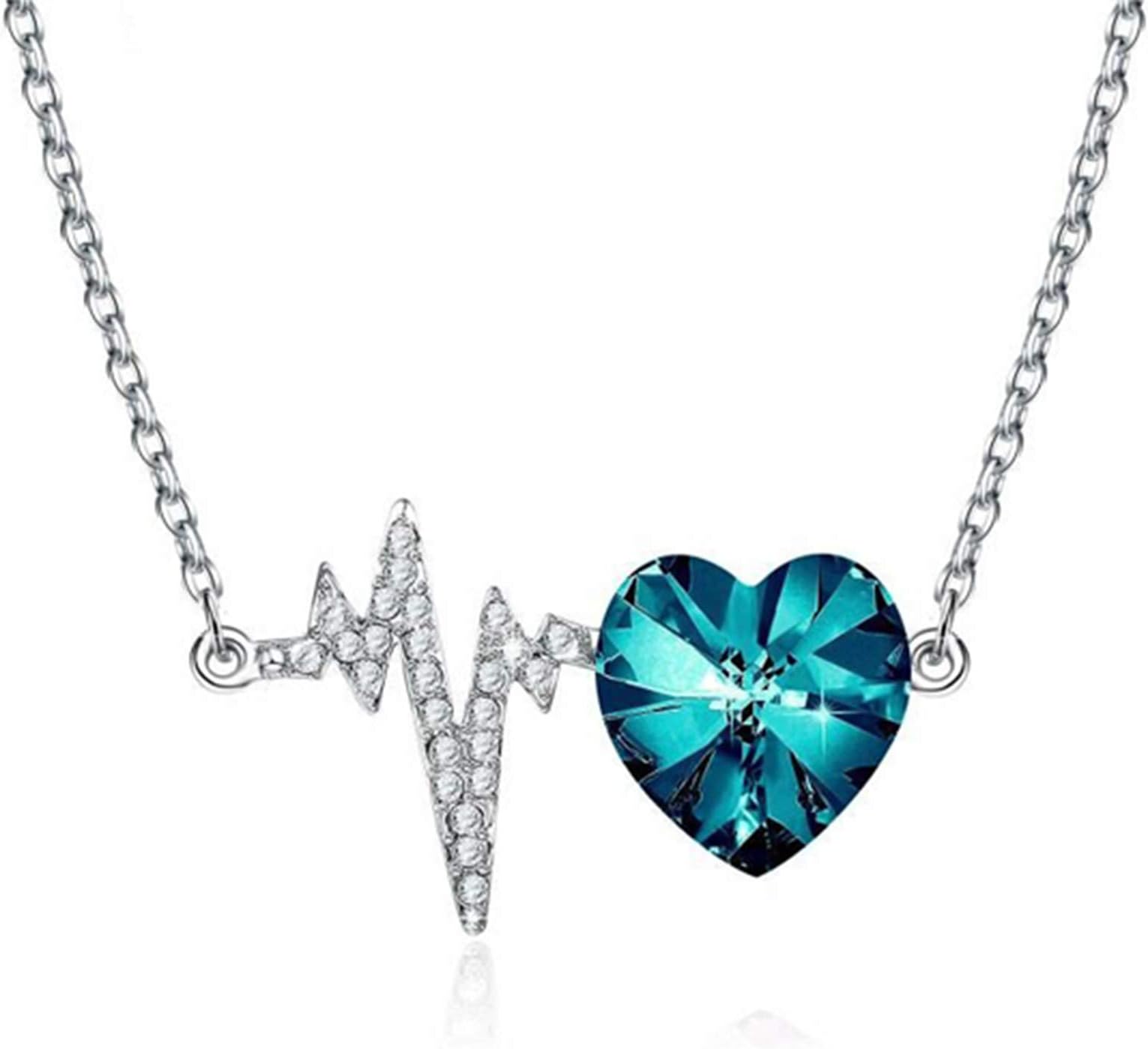 RQIER Dainty Heartbeat Necklace EKG Heartbeat Pendant Cardiogram Necklace for Nurse Doctor Nursing Student (with Blue Heart)