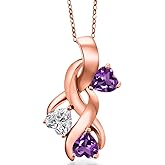 Gem Stone King 18K Rose Gold Plated Silver Lab Grown Diamond and Purple Amethyst Pendant Necklace for Women | 1.28 Cttw | Gemstone April Birthstone | Heart Shape 5MM | With 18 Inch Chain