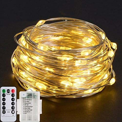 LED String Lights Fairy Lights Battery Powered with Remote Control Triple silver wire,33 Ft 100 LED Indoor and Outdoor Decoration for Christmas Halloween Bedroom Wedding Party Patio Lawn(warm white)