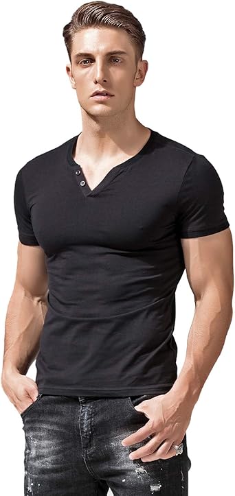 mens slim fit short sleeve henley