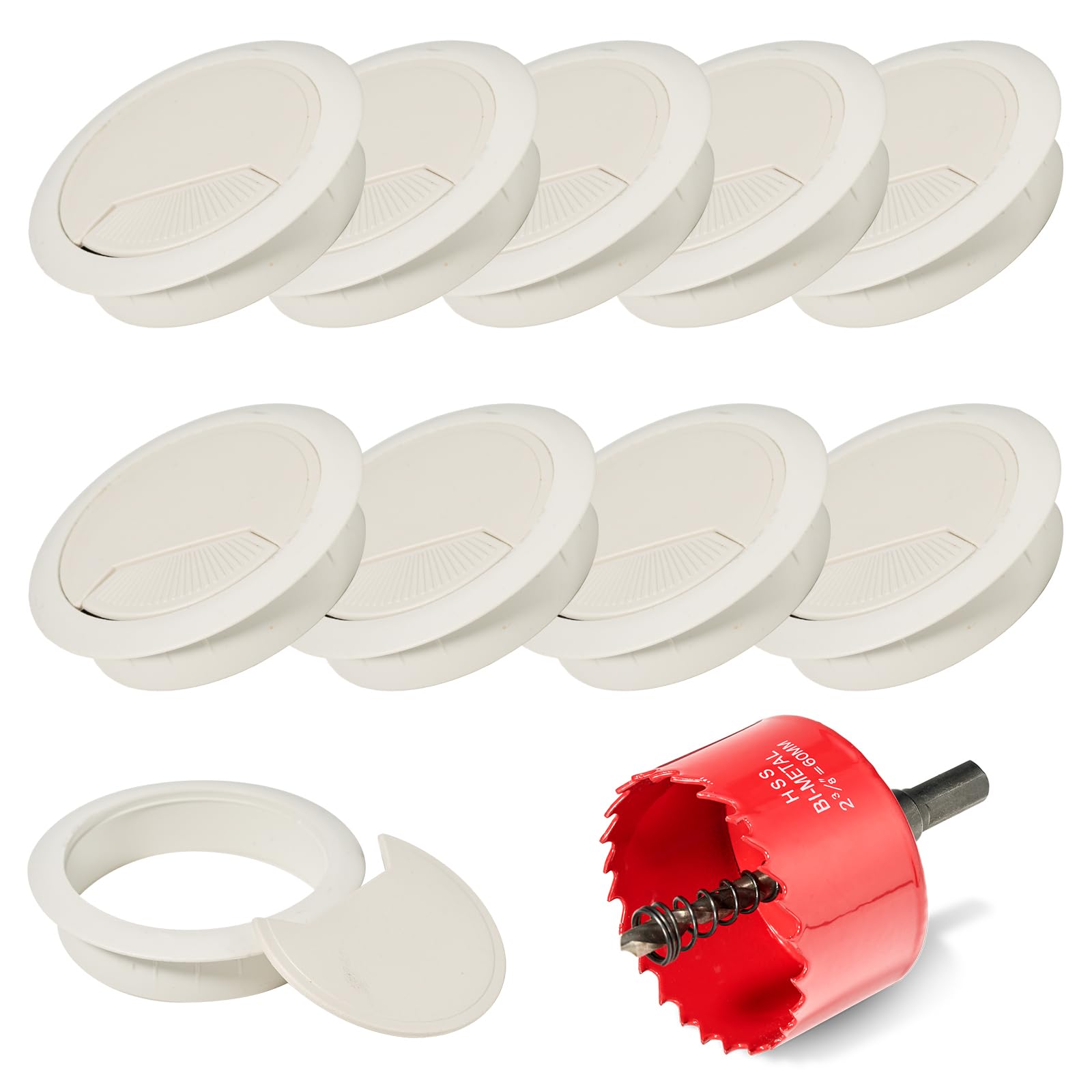 10 Pcs Desk Grommet 60mm with 60mm Hole Saw, Desk Cable Grommet, Desk Cable Hole Cover, Cable Grommet, Desk Hole Cover(Gray White)