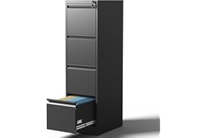 BIZOEIRON 4 Drawer File Cabinet with Lock, Metal Vertical Filing Cabinets for Home Office, Steel Storage Cabinet for Hanging Legal/Letter Size Files, Assembly Required (Black)