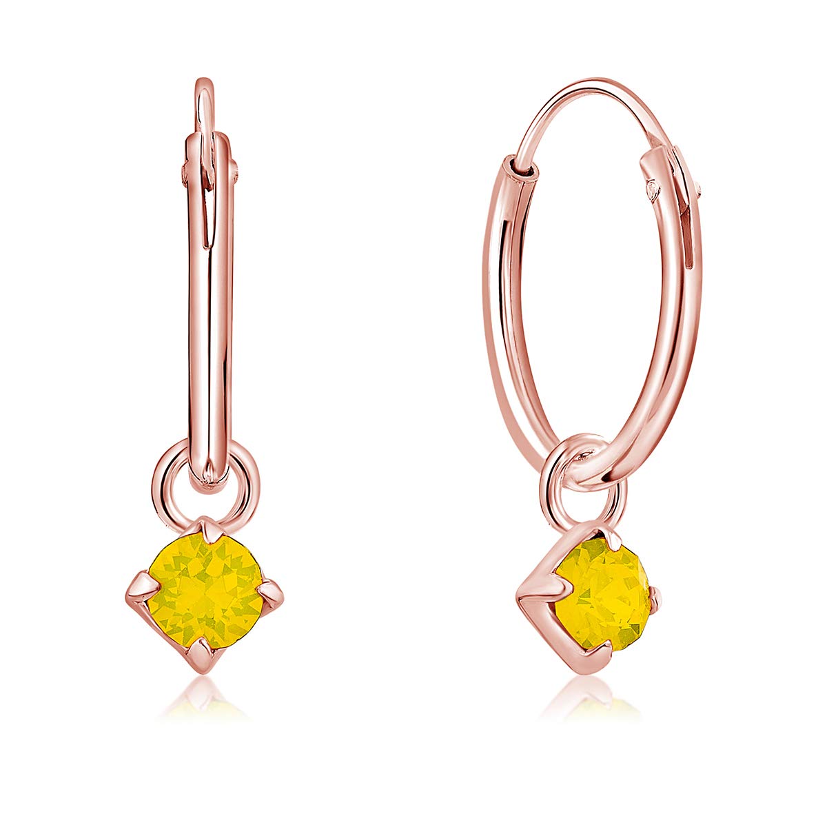 Rose Gold Earrings with Dangling Round Crystal - 925 Sterling Silver Earrings Gold Plated 18K with Opal Crystals - Classic Elegant Hypoallergenic Studs for Women