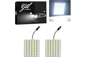 GLL Super White Energy-saving 5050 48-SMD LED Panel Dome Light Auto Car Interior Reading Plate Light Roof Ceiling Interior Wired Lamp+T10 BA9S Festoon Adapter-2pcs