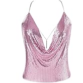 Gold Sexy Tops for Women Sparkly Deep V Neck Crop Tank Tops Cami Body Chain Top