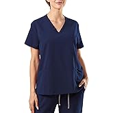Bovchies Scrub Tops for Women, V-Neck Medical Uniform Top with 4 Pockets, Soft Stretch and Durable Scrub Shirt