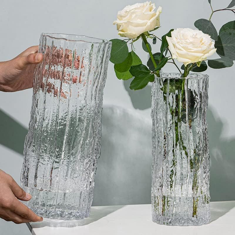 QEEYON Glass Vase Handmade Clear Glass Cylinder Posy 30cm Tall Crystal Flower Vase for Flowers Floral Arrangement for Centerpieces Living Room, Kitchen, Office, Wedding (30 x 10cm)