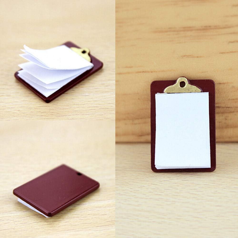 Dollhouse Paper Clipboard - Qomomont Miniature Scenes Model Accessories Mini Paper Clip Writing Board Kids Pretend Play Toy Dark Brown