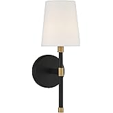 Savoy House 9-1632-1-143 Brody Traditional White Fabric Wall Sconce, 1-Light 60 Watt, 16" H x 6" W, Matte Black with Warm Bra