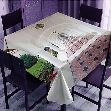 Amazon Vicwowone テーブルクロス ソフト スクエア アパート 装飾 ドレープ性 クラシック 建築 玄関 イラスト 田舎風景 ブルー グリーン W50 X L50 テーブルクロス オンライン通販