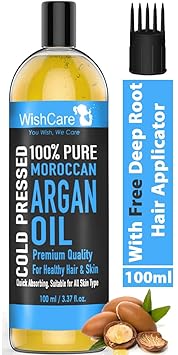 WishCare 100% Pure Cold Pressed & Natural Moroccan Argan Oil - for Dry and Coarse Hair & Skin - 100 Ml
