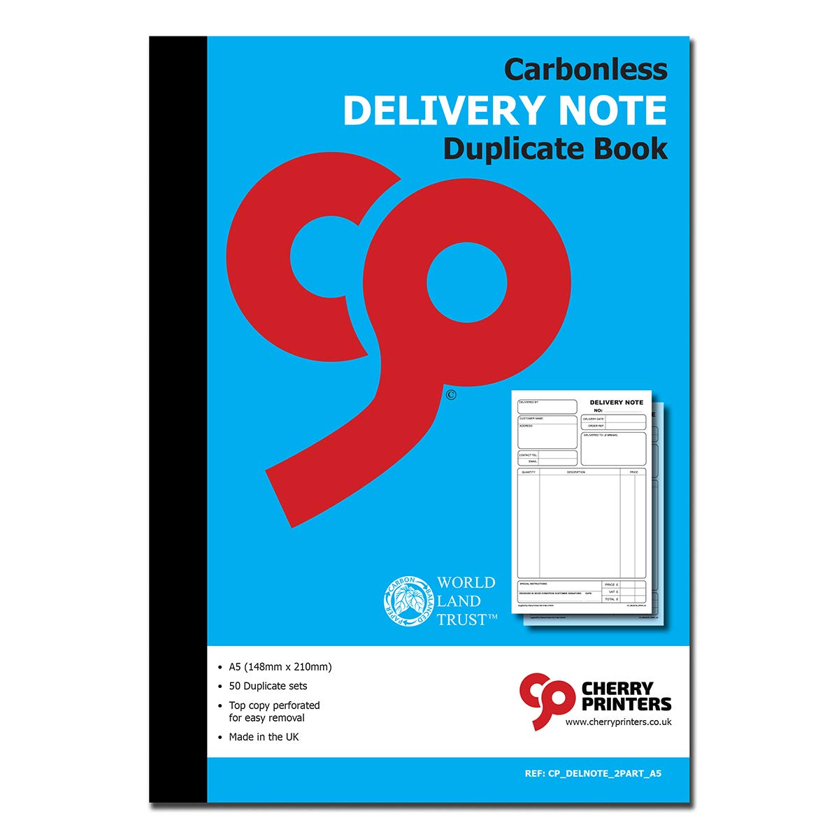 Cherry Carbonless Delivery Note Duplicate Book A5 | 50 Sets of 2-Part NCR Sheets | Perforated for Easy Removal | Ideal for Business Deliveries, Shipments, and Customer Receipts | Made in the UK