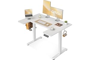 OffiGo U Shaped Electric Standing Desk, 48 Inch Height Adjustable Desk, Sit Stand Table, Writing Computer Desk for Home, Office, Workstation, White