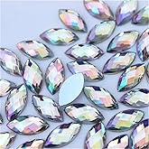 100 Pcs 15x7mm AB Colorful Jewels Gems Rhinestones for Crafts, Horse Eye Flatback Acrylic Gemstone for Halloween Party Decorations Clothing Wedding Dress DIY Crafting Accessories(01 Clear AB)