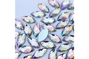 UYTRDVG 100 Pcs 15x7mm AB Colorful Jewels Gems Rhinestones for Crafts, Horse Eye Flatback Acrylic Gemstone for Halloween Party Decorations Clothing Wedding Dress DIY Crafting Accessories(01 Clear AB)