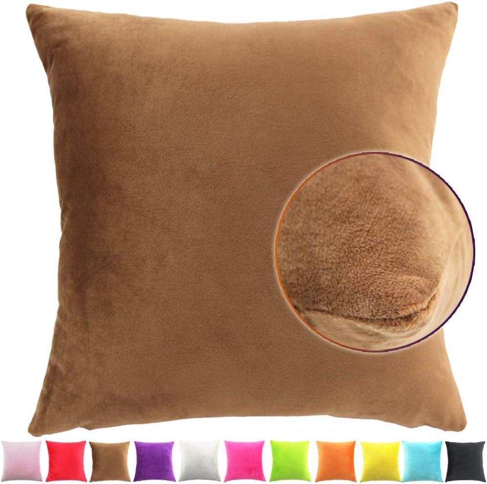 Funnie Pillowcase Solid Color Soft Plush Decorative Square Luxurious Winter Waist Throw Cushion Cover with Invisible Zippe for Sofa Couch Bedroom Home Car Brown 20"x20"/50X50CM