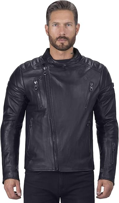 Amazon Com Viking Cycle Cafe Premium Black Leather Motorcycle Jacket For Men Small Clothing