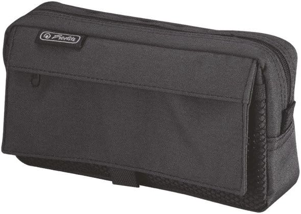 Herlitz 50009756 Large Rectangular Pencil case, 1 mesh Pocket with Velcro Closure, 1 Pocket with Zip, Motif: Black&Wow Slogan
