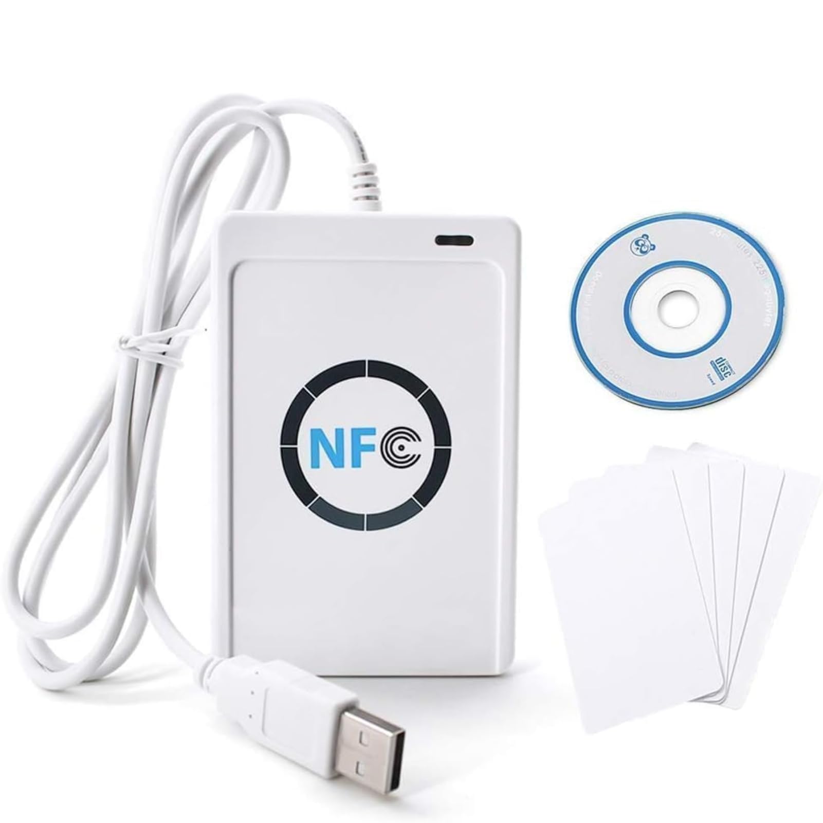 Jadeshay RFID Reader,NFC Reader/Writer ACR122U ISO 14443A/B RFID Card Reader + Free Software in White,Contactless Smart Card Reader Writer with USB Cable