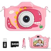 Kids Camera Toys for 3-8 Year Old Girls, 48MP Dual Lens 1080P Toddler Camera for Kids with 64GB SD Card, Kids Digital Video Camcorder Selfie Cameras Christmas Birthday Gifts