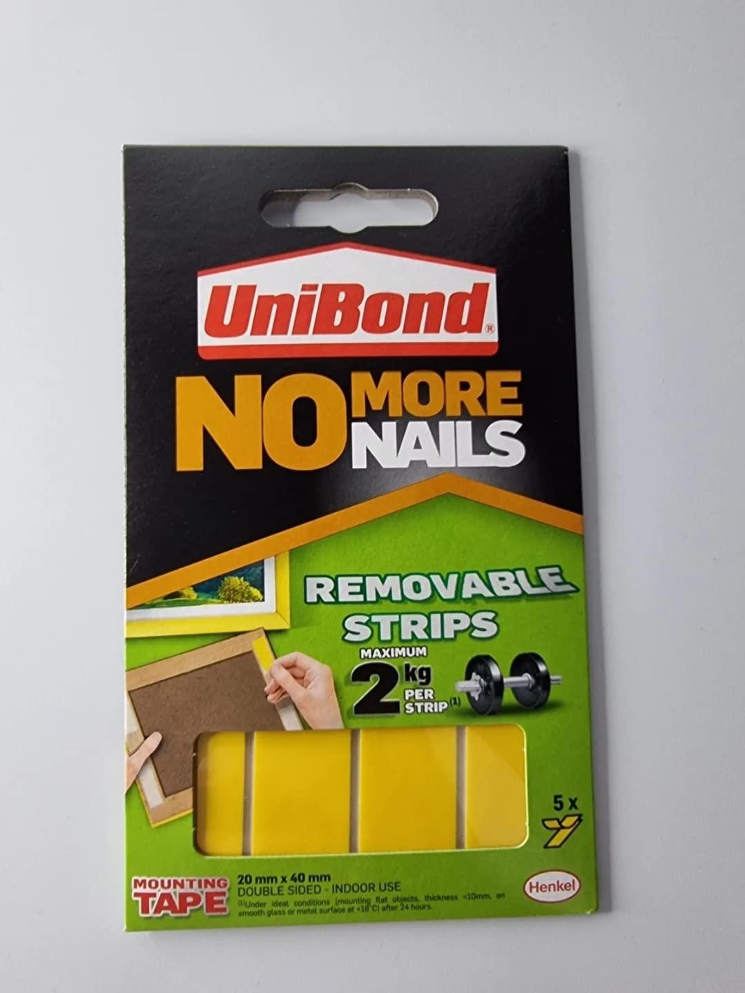 Unibond No More Nails Removable Mounting Tape Adhesive 2kg Per Strip (Pack of 5 Strips)