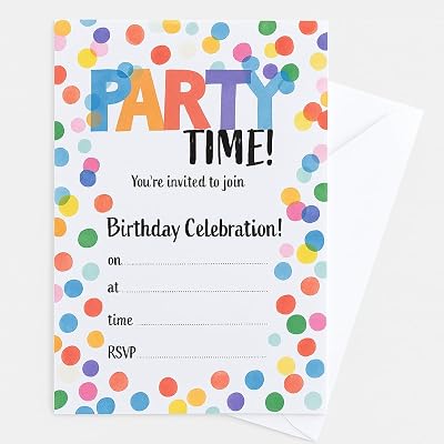 YLAB 20 Birthday Invitations with Envelopes Colourful Party Time Polka Dot