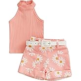 TheFound Toddler Baby Girl Summer Outfits Sleeveless Ruffle Tank Top Striped Shorts Newborn Baby Clothes 6 12 18 24 Months 2T