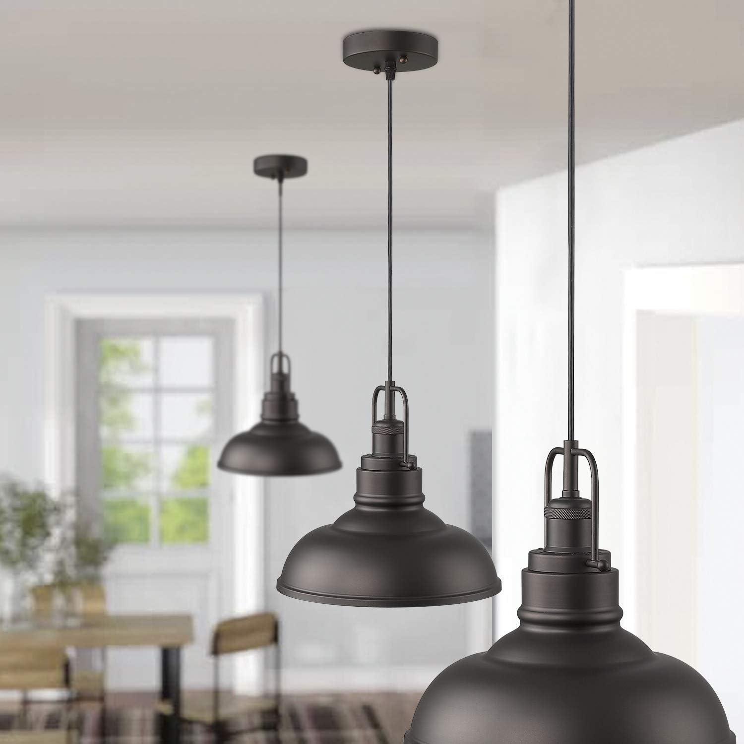 Zeyu Farmhouse Pendant Light, 1-Light Industrial Hanging Light Fixture 11-inch, Oil Rubbed Bronze Finish, 016-1 ORB - - 