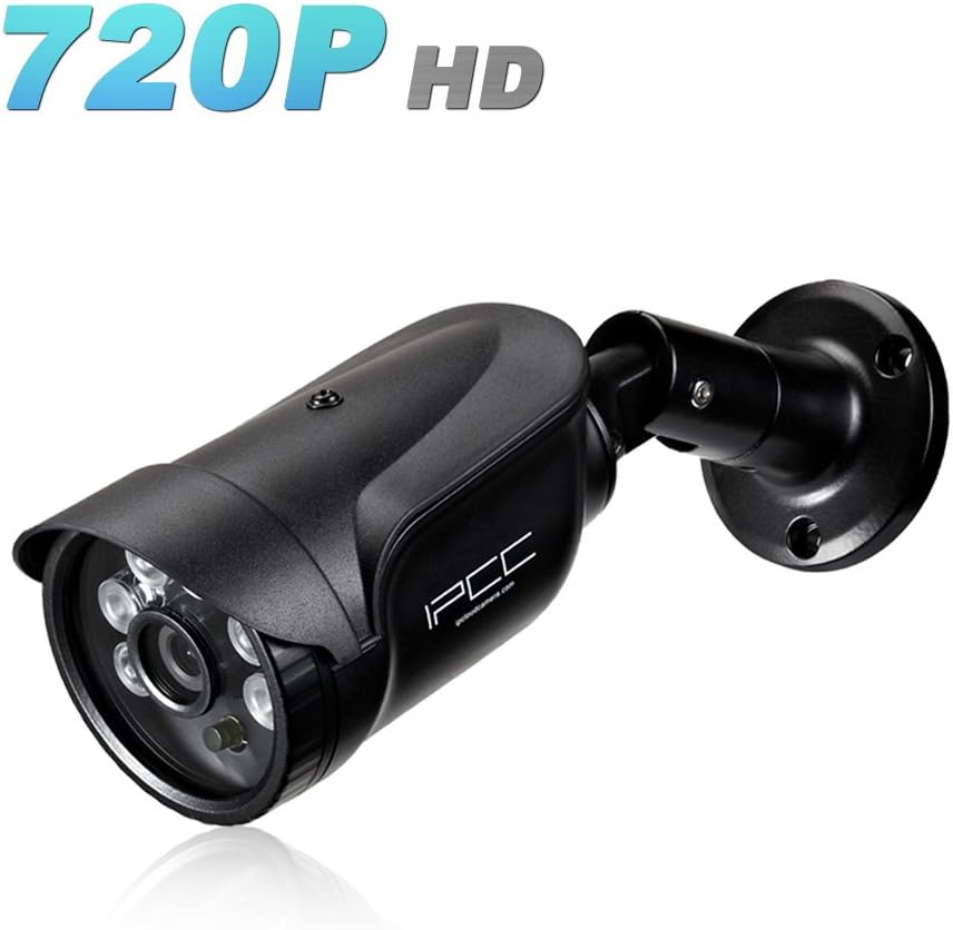 Ipccam 720P HD Security Bullet IP Camera POE Injector and Splitter Kit Easy Installation Outdoor Indoor 65ft Infrared Radiation IR Night Vision IP66 Waterproof Support Phone Pad PC Remote View Black