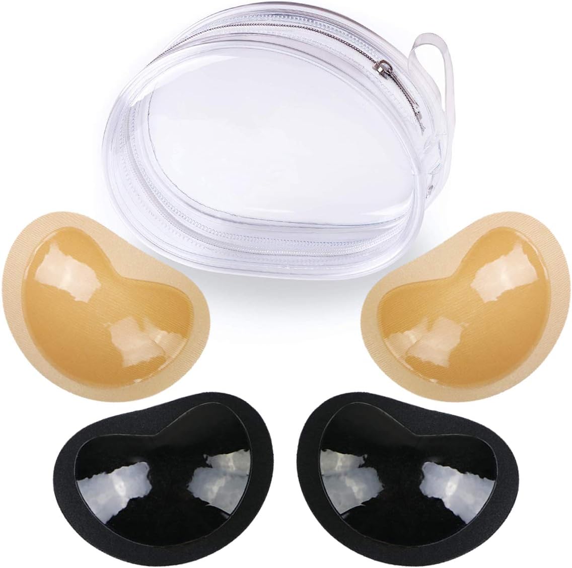 Adhesive Strapless Backless Bra Pads Breast Inserts Breathable Push Up Sticky Bra Cups for Swimsuits & Bikini with Storage Bag (Beige + Black)