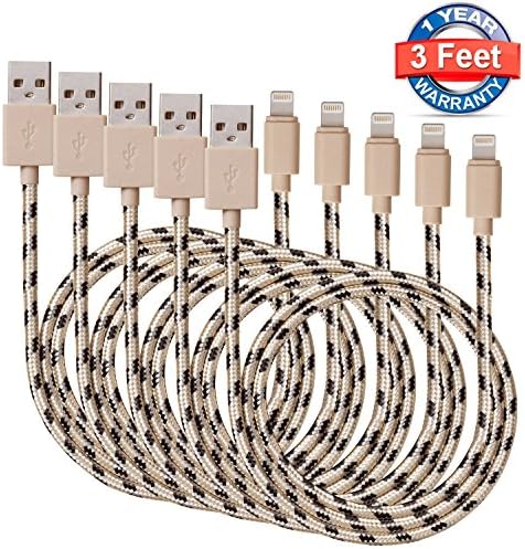 Antopos iPhone Charger 5Pack 3 FT Certified Nylon Lightning to USB Cord for iPhone iPad iPod