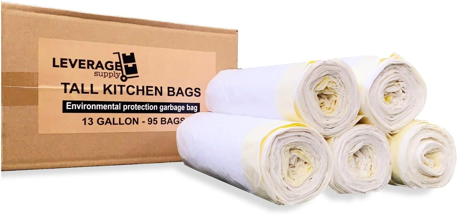 Eco Friendly: 13 Gallon Tall Kitchen Drawstring Trash Bags (95 Counts) - Leverage Supply