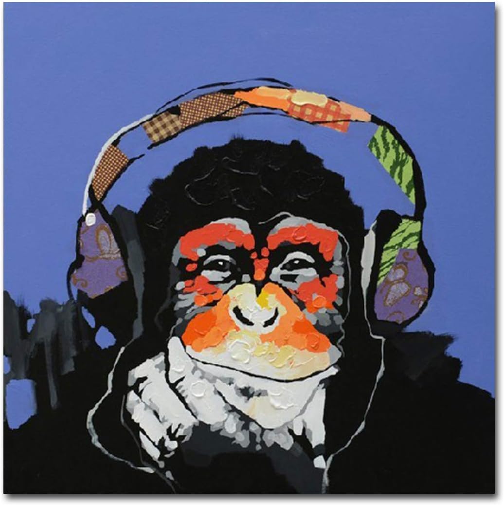 Paintings - Muzagroo Art Oil Painting Monkey Art Hand Painted on Canvas Wall Art for Home Decor Kids Room Wall Decor Animal Canvas Art Ready to Hang (16x16in)