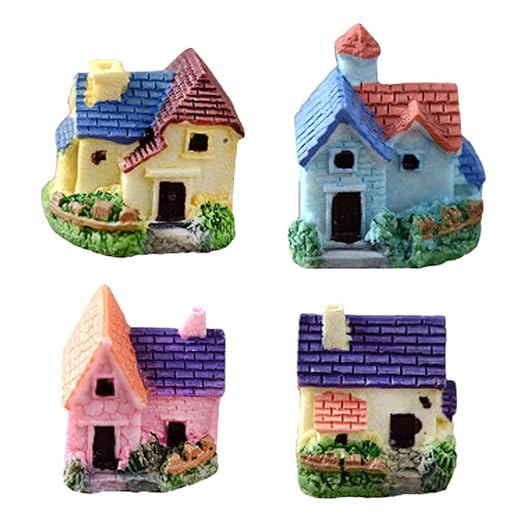 Fancyku Mini Resin House Miniature House Fairy Garden Micro Landscape Plant Pots Bonsai Craft Micro Landscape DIY Decor Random 2 Pcs